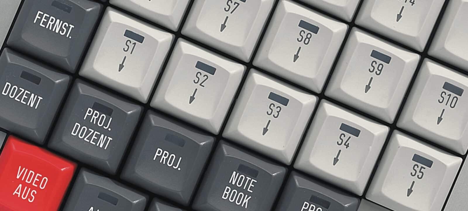 System keypad on the instructor's desk in a training room