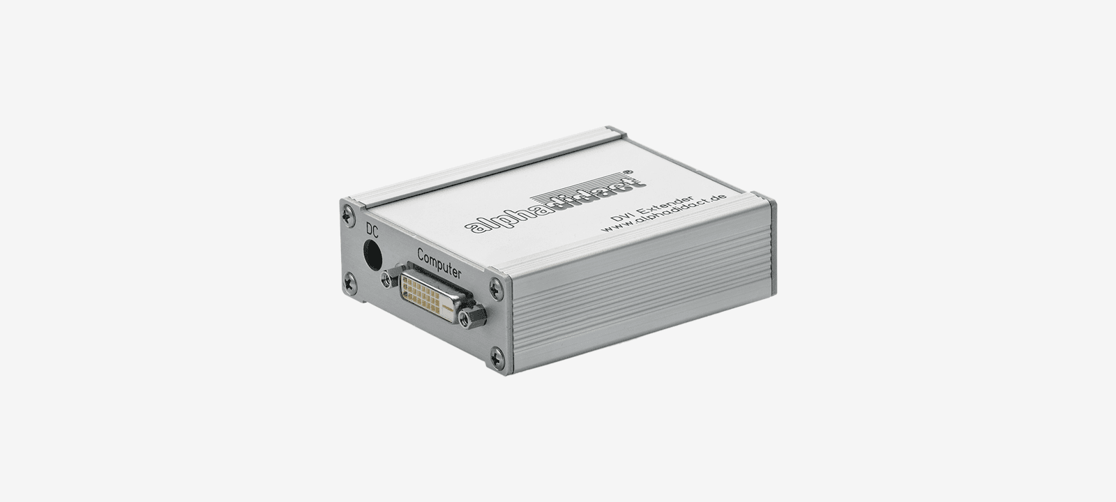 1x1 DVI extender in an aluminium housing with a screw-lock DVI socket and power connection